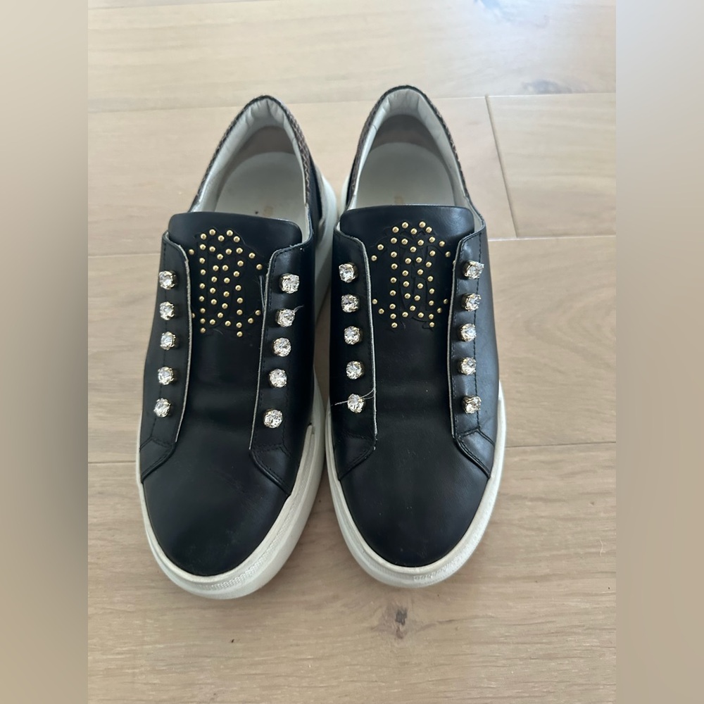 Roberto Cavalli Stylish Black Slip-On Sneakers with Gold Studs